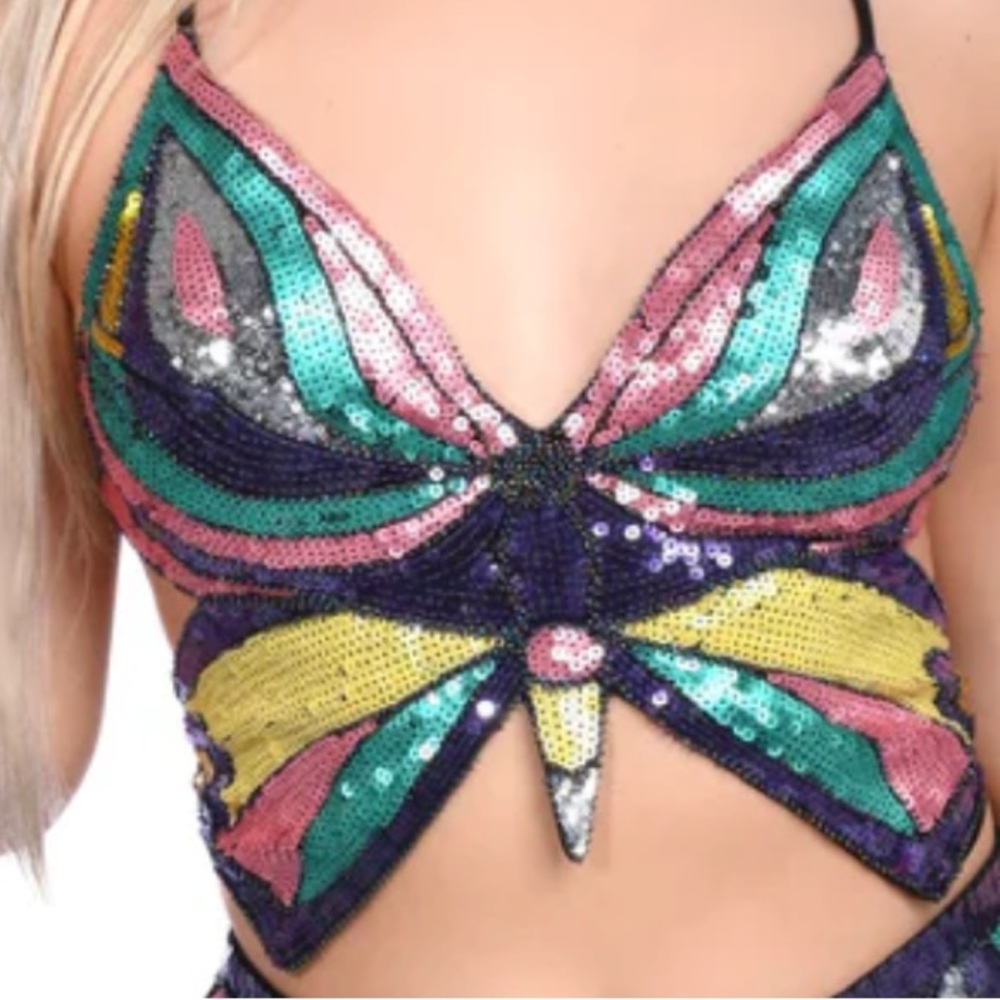 Monarch Butterfly Sequin Top Women’s Medium NWT Festival Top